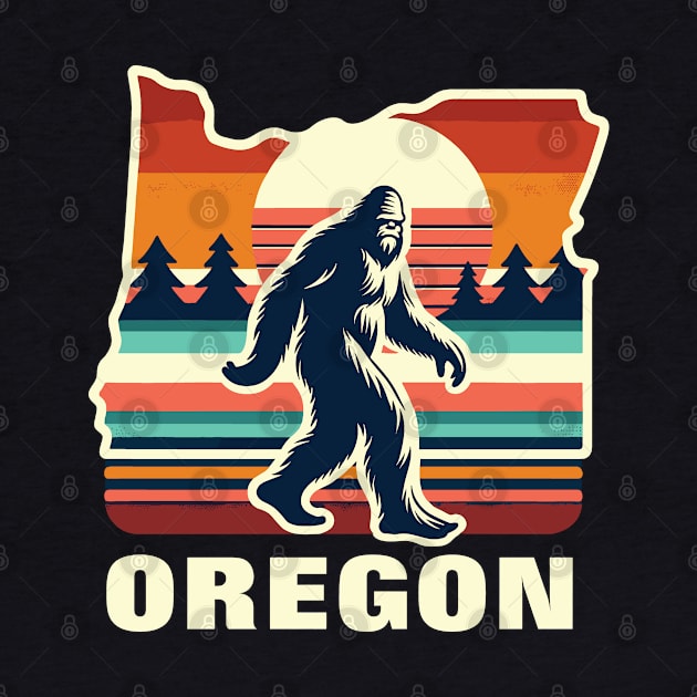 Oregon Classic Bigfoot Pose with Vintage Sunset by Graphic Duster